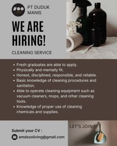 Lowongan Kerja Sebagai Cleaning Service untuk PT. Duduk Manis (Soo Living) Penempatan di Badung