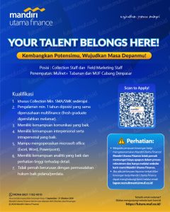 Lowongan Kerja Sebagai Collection Staff dan Field Marketing Staff untuk Mandiri Utama Finance Penempatan di Bali