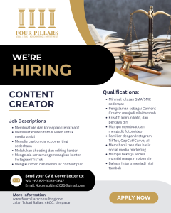 Lowongan Kerja Sebagai Content Creator untuk Four Pillars Penempatan di Denpasar
