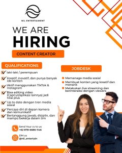 Lowongan Kerja Sebagai Content Creator untuk Nil Entertainment Penempatan di Denpasar
