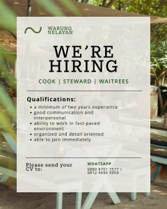 Lowongan Kerja Sebagai Cook, Steward, Waitress untuk Warung Nelayan Penempatan di Bali