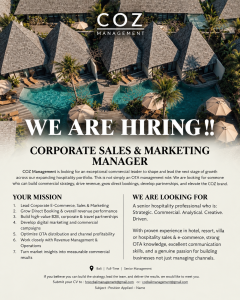 Lowongan Kerja Sebagai Corporate Sales & Marketing Manageruntuk COZ Management Penempatan di Bali
