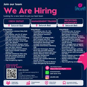 Lowongan Kerja Sebagai Crew Outlet, Management Trainee, Receiving inventory, Crew Produksi, Koor Produksi untuk Mie Gacoan Penempatan di Bali