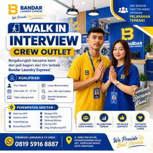 Lowongan Kerja Sebagai Crew Outlet untuk Bandar Laundry Express Penempatan di Denpasar