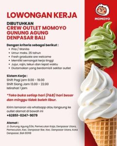 Lowongan Kerja Sebagai Crew Outlet untuk Momoyo Penempatan di Denpasar