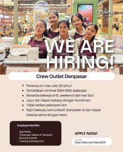 Lowongan Kerja Sebagai Crew Outlet untuk Orlena Penempatan di Denpasar