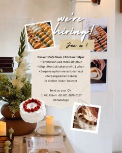 
Lowongan Kerja Sebagai Dessert Cafe / Kitchen Helper untuk Kilo Kalori Penempatan di Denpasar
