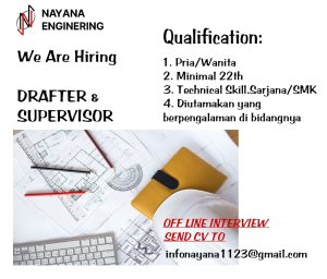 Lowongan Kerja Sebagai Drafter dan Supervisor untuk NAYANA ENGINEERING Penempatan di Denpasar