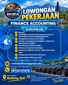Lowongan Kerja Sebagai Finance Accounting untuk WIRA Bali Rent Car Penempatan di Badung