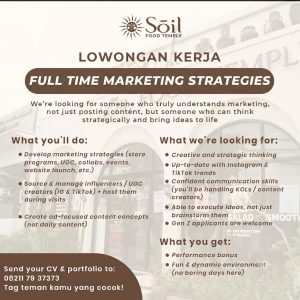 Lowongan Kerja Sebagai Full Time Marketing Strategis untuk Soil Food Temple Penempatan di Badung