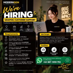 Lowongan Kerja Sebagai Graphic Customer Support, Admin & General Affairs, Office Cleaning Staff untuk ModernSign Penempatan di Denpasar