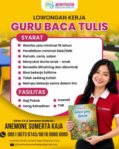 Lowongan Kerja Sebagai Guru Baca Tulis untuk Anemone Sumerta Kaja Penempatan di Denpasar