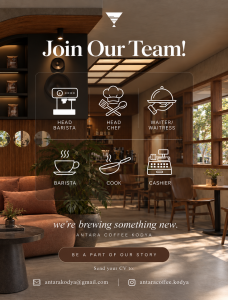 Lowongan Kerja Sebagai Head Barista, Head Chef, Waiter/Waitress, Barista, Cook dan Cashier untuk Antara Coffee Kodya Penempatan di Denpasar