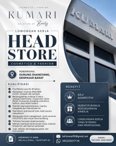 Lowongan Kerja Sebagai Head Store untuk KUMARI Cosmetics & Fashion Penempatan di Denpasar
