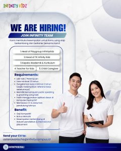 Lowongan Kerja Sebagai Head of Playgroup InfinityKidz, Head of TK Infinity Kidz, Kepala Akademik & Kurikulum, Teacher for Kids, Child Caregiver untuk Infinity Kidz Penempatan di Badung