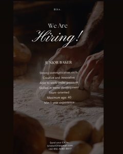Lowongan Kerja Sebagai Junior Baker untuk BITE BALI Penempatan di Badung