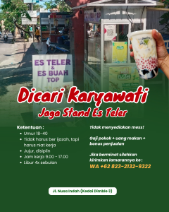 Lowongan Kerja Sebagai Karyawati untuk Jaga Stand Es Teler Penempatan di Denpasar