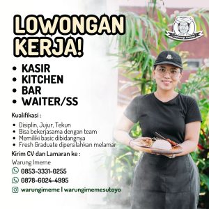 Lowongan Kerja Sebagai Kasir, Kitchen, Bar dan Waiter & Waitress untuk Warung I Meme Penempatan di Denpasar
