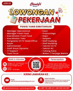 Lowongan Kerja Sebagai Manager Operasional, Manager Fresh Food, Koordinator Fresh Food, Koordinator Toko, Koordinator Fresh Food, Dll untuk Clandy's Grosir Penempatan di Bali