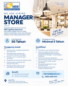 Lowongan Kerja Sebagai Manager Store untuk MDE Lighting Superstore Penempatan di Denpasar