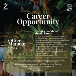 Lowongan Kerja Sebagai Office Manager untuk Zest Ubud Penempatan di Gianyar