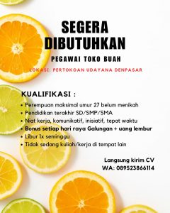 Lowongan Kerja Sebagai Pegawai Toko untuk Pertokoan Udayana Penempatan di Denpasar