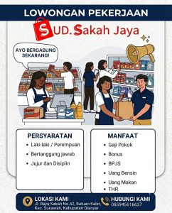 Lowongan Kerja Sebagai Penjaga Toko untuk UD. Sakah Jaya Penempatan di Sukawati, Gianyar