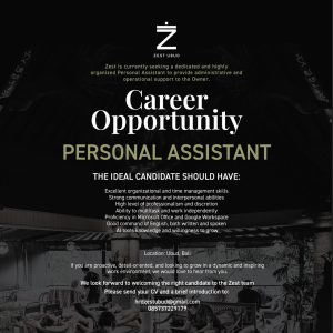 Lowongan Kerja Sebagai Personal Assistant untuk ZEST Ubud Penempatan di Gianyar