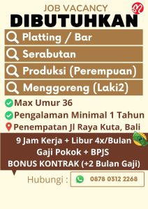Lowongan Kerja Sebagai Platting/Bar, Serabutan, Produksi, Menggoreng untuk Rumah Makan Penempatan di Kuta, Badung
