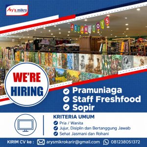 Lowongan Kerja Sebagai Pramuniaga, Staff Freshfood dan Sopir untuk Ary's Mikro Penempatan di Bali
