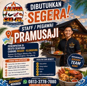 Lowongan Kerja Sebagai Pramusaji dan Cook Helper untuk Lalapan Cak Jul Penempatan di Klungkung