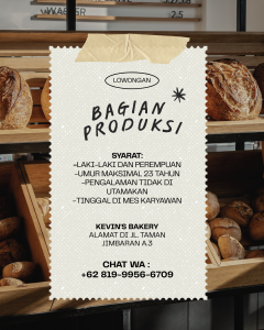 Lowongan Kerja Sebagai Produksi untuk Kevin's Bakery Penempatan di Jimbaran, Badung