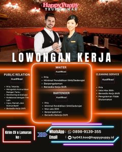 Lowongan Kerja Sebagai Public Relation, Waiter, Bartender dan Cleaning Service untuk Happy Puppy Penempatan di Denpasar
