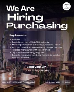 Lowongan Kerja Sebagai Purchasing Staff untuk Crumb & Coaster Penempatan di Kuta, Badung