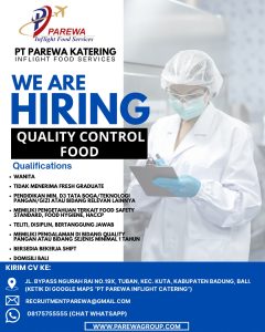 Lowongan Kerja Sebagai Quality Control Food untuk PAREWA Katering Penempatan di Tuban, Badung