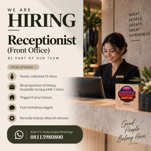 Lowongan Kerja Sebagai Receptionist (Front Office) untuk GOSEK Adventure Penempatan di Gianyar