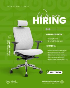 Lowongan Kerja Sebagai Receptionist dan Dentist (Dokter Gigi) untuk CREA DENTAL STUDIO Penempatan di Sanur, Denpasar
