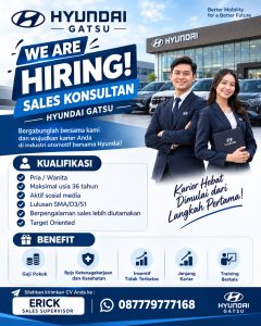 Lowongan Kerja Sebagai Sales Konsultan untuk Hyundai Gatsu Penempatan di Badung