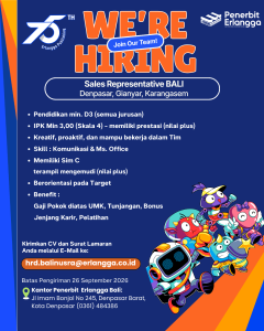 Lowongan Kerja Sebagai Sales Representative untuk Penerbit Erlangga Penempatan di Bali