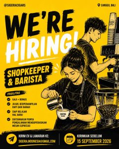 Lowongan Kerja Sebagai Shopkeeper dan Barista untuk Sigeria Cigars Penempatan di Canggu, Badung