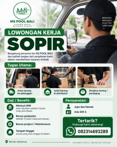 Lowongan Kerja Sebagai Sopir untuk MS Pool Penempatan di Ubud, Gianyar
