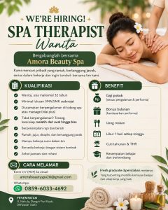 Lowongan Kerja Sebagai Spa Therapist Wanita untuk Amora Beauty SPA Penempatan di Denpasar