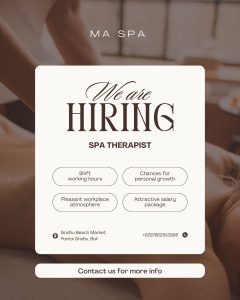 Lowongan Kerja Sebagai Spa Therapist untuk Ma Spa Penempatan di Denpasar
