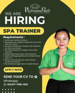 Lowongan Kerja Sebagai Spa Trainer untuk Nirvana Bali Penempatan di Gianyar