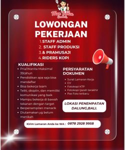 Lowongan Kerja Sebagai Staff Admin, Staff Produksi, Pramusaji dan Riders Kopi untuk Men Tablen Cendols Penempatan di Dalung, Badung