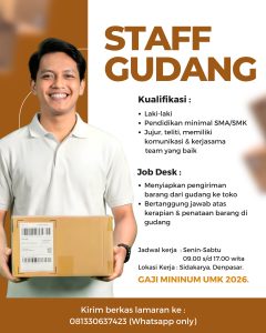 Lowongan Kerja Sebagai Staff Gudang untuk Green Habit Bali Penempatan di Sidakarya, Denpasar