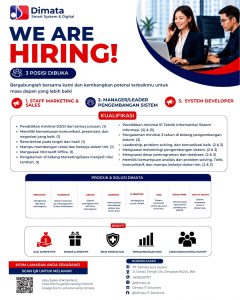 Lowongan Kerja Sebagai Staff Marketing & Sales, Manager/Leader Pengembangan Sistem dan Sistem Developer untuk DIMATA Bali Penempatan di Denpasar