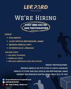 Lowongan Kerja Sebagai Staff Mini Soccer danPhotographer untuk LEOPARD Mini Soccer Penempatan di Jimbaran, Badung