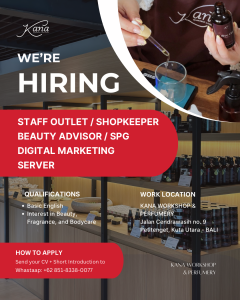 Lowongan Kerja Sebagai Staff Outlet (Shopkeeper), Beauty Advisor (SPG), Digital Marketing dan Server untuk Kana Penempatan di Badung