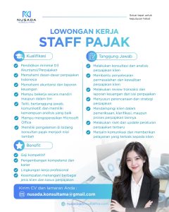Lowongan Kerja Sebagai Staff Pajak untuk NUSADA Konsultama Penempatan di Denpasar